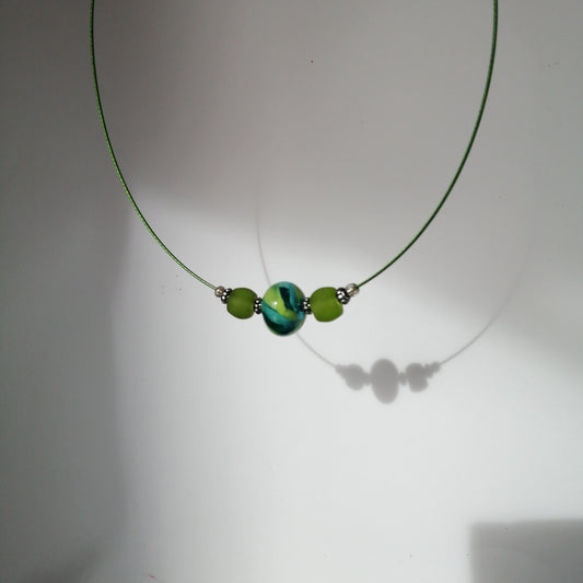 collier perles de verre vert bleu