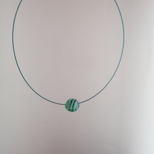 Collier une perle de verre twist bleu vert